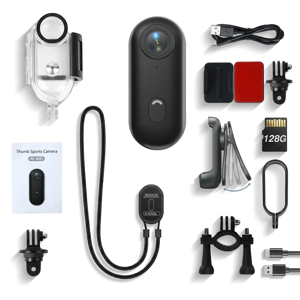 128GB Card 4K Thumb Action Camera - Ultra-Compact IPX7 Waterproof Sports Cam, Magnetic POV, Hands-Free Portable Body Cam for Bike Cycling, Vlogging, MP4 Video Recording (Father's Day Gift)