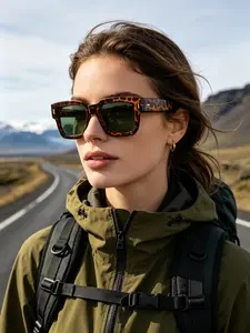 Retro European and American Square Sunglasses, Leopard Frame Green Lens Trendy Shades, Fashionable Versatile Streetwear Accessory for Shopping, Dating, Travel, Vacation, Beach, Photos, Commuting, Birthday and Valentine’s Day Gifts