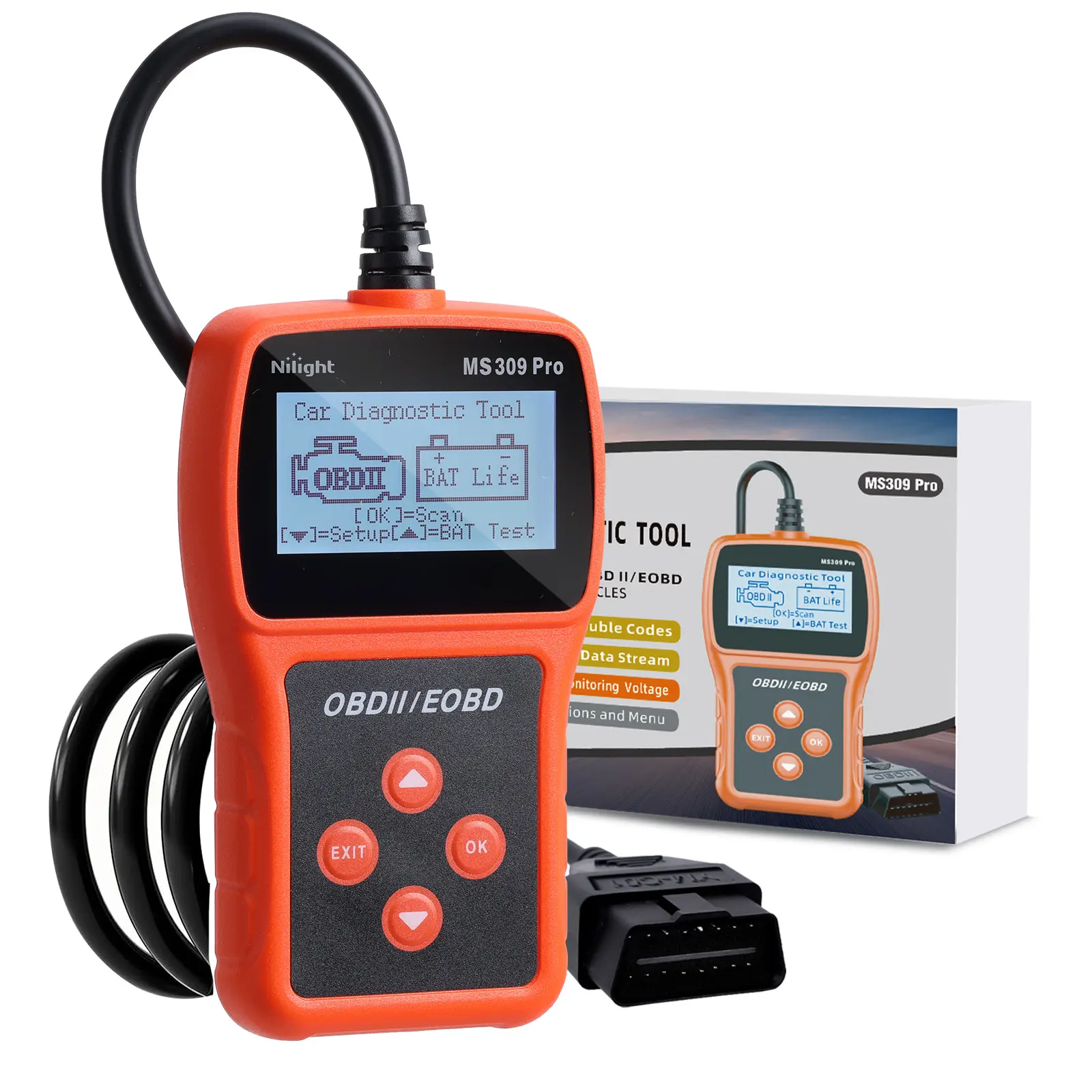 Nilight MS309pro Classic Universal OBD2 Scanner - 2.4" Upgraded Screen Automotive Tool, OBD Port Car Engine Fault Code Reader, Reliable CAN Diagnostic Scan Tool for 1996+ Vehicles, Car Voltage Tester Bidirectional Scan Tool Obd Port