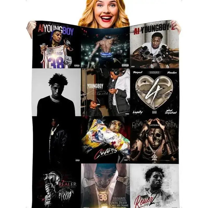 Young-Boi Album Cover Flannel Blanket, Hip Hop Music Portrait Graphic Throw for Bedroom Studio, Dorm and Fan Lounge Decor, Bed Cover for Movie Nights and Quiet Evenings, Birthday Holiday Gift for Rap Fans and Album Art Collectors