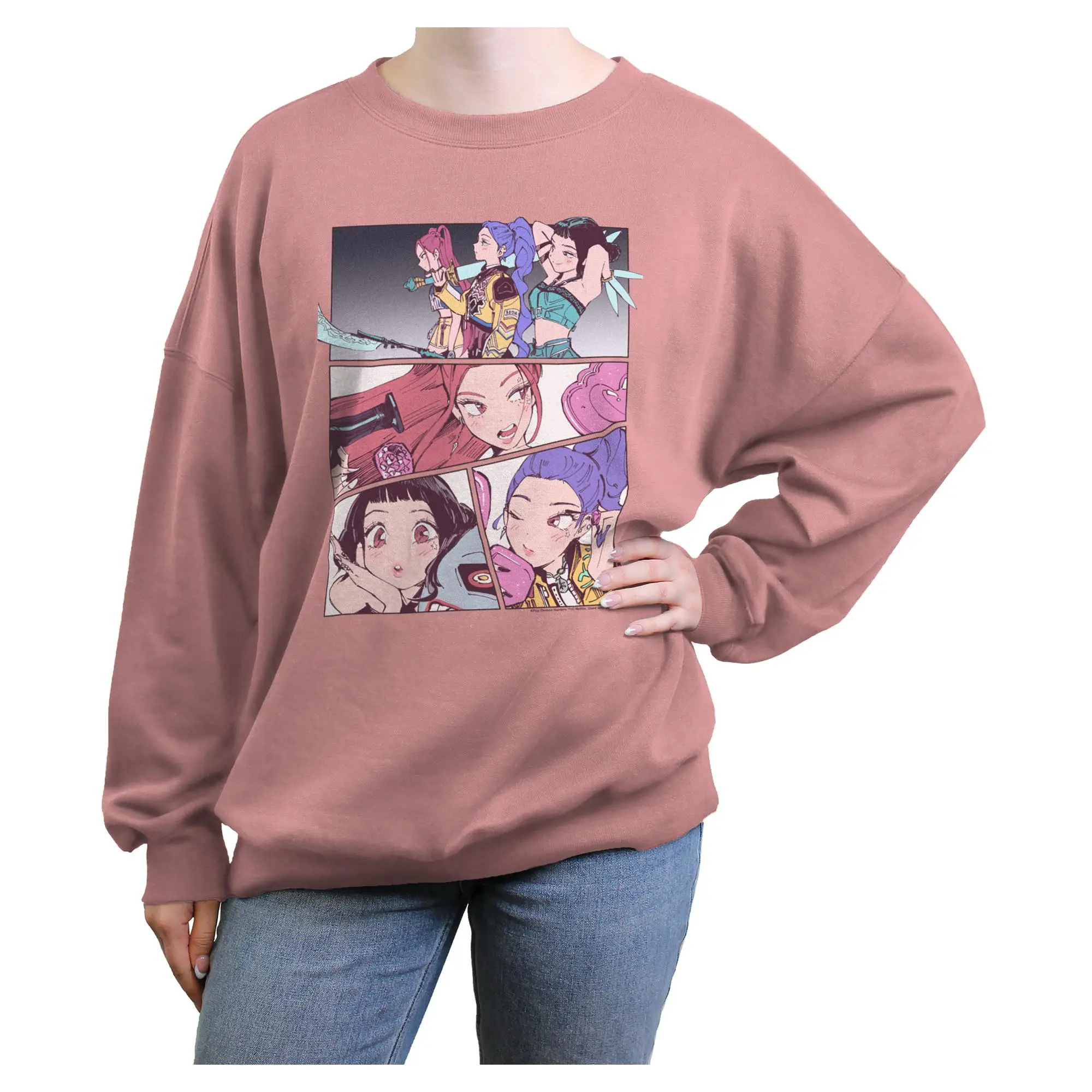 Juniors Womens KPop Demon Hunters Huntrix Superstars Manhwa Panels Sweatshirt