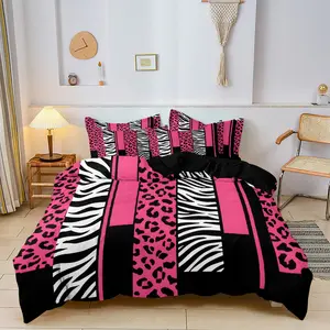 Valentine's Day Theme Leopard Print Bedding Set, 3 Piece (1 Fitted Sheet + 2 Pillowcases), Soft Comfortable, Bedroom Dorm Room Decor