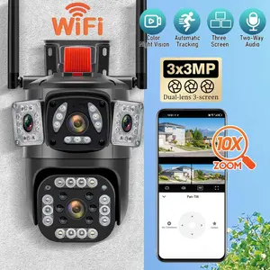 Outdoor WiFi Security Camera 6K 9MP, Triple Lens 360° PTZ Surveillance Camera with Auto Tracking, Night Vision, Two-Way Audio