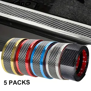 5 PACKS Car Door Edge Entry Guards Waterproof Carbon Fiber Threshold Protector Tape Multipurpose Carbon Fiber Car Door Sill Guard Protector Self-Adhesive Flexible Car Sticker Protector for Car SUV Truck Door Entry Guards