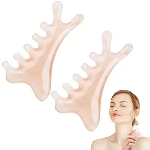 Household daily necessities 2 Pcs 4-in-1 Head Massage Comb, Gua Sha Facial Tools, Multi-Functional Manual Massage Tool for the Face, Eyes, Head and Neck, Relieve Fatigue and Relax the Body(Gray)