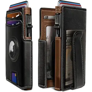 Men's Ultra-thin Magnetic Flip Wallet, Color-Contrast Microfiber, RFID Anti-theft, Large-Capacity with AirTag