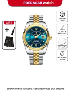POEDAGAR Fashion Leisure Sports Men's Watch Waterproof LED Date Week Men's Watch Quartz Stainless Steel Men's Watch Suitable for Birthday Gifts Modern Waterproof Watch