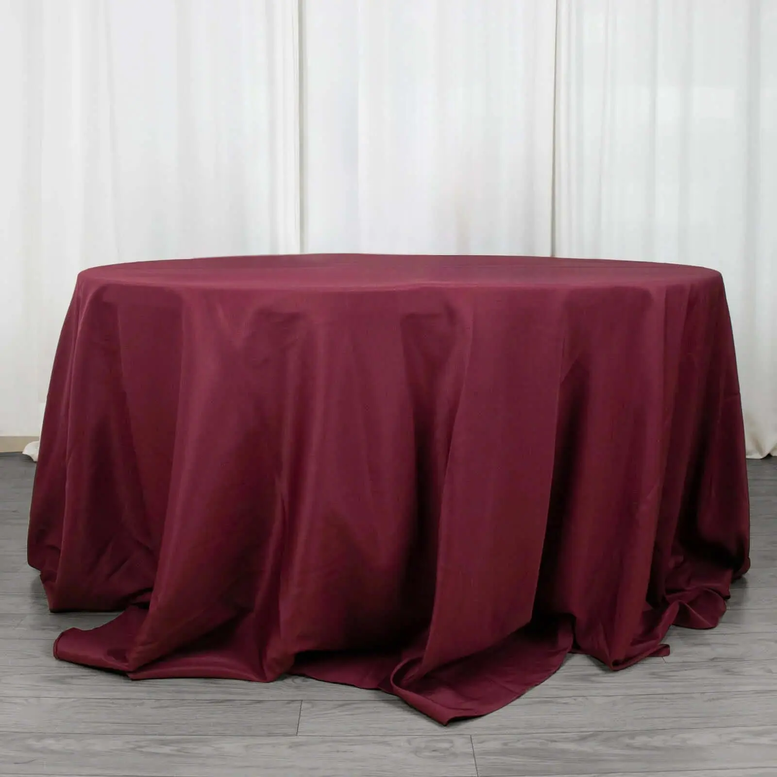 Premium Polyester Round Tablecloth, 132" Burgundy - Seamless 220GSM Kitchen Linen for Event Decor, Holiday Party, All Seasons, Machine Washable, Hang Dry, Hand Wash, Decoration