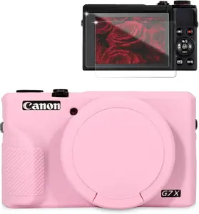 Case for Canon G7X Mark III Camera, Soft Silicone Protective Case, Powershot G7X Mark III Sleeve with Removable Lens Cover & Screen Protector Accessories, Slim Fit, Anti-Scratch (Pink)