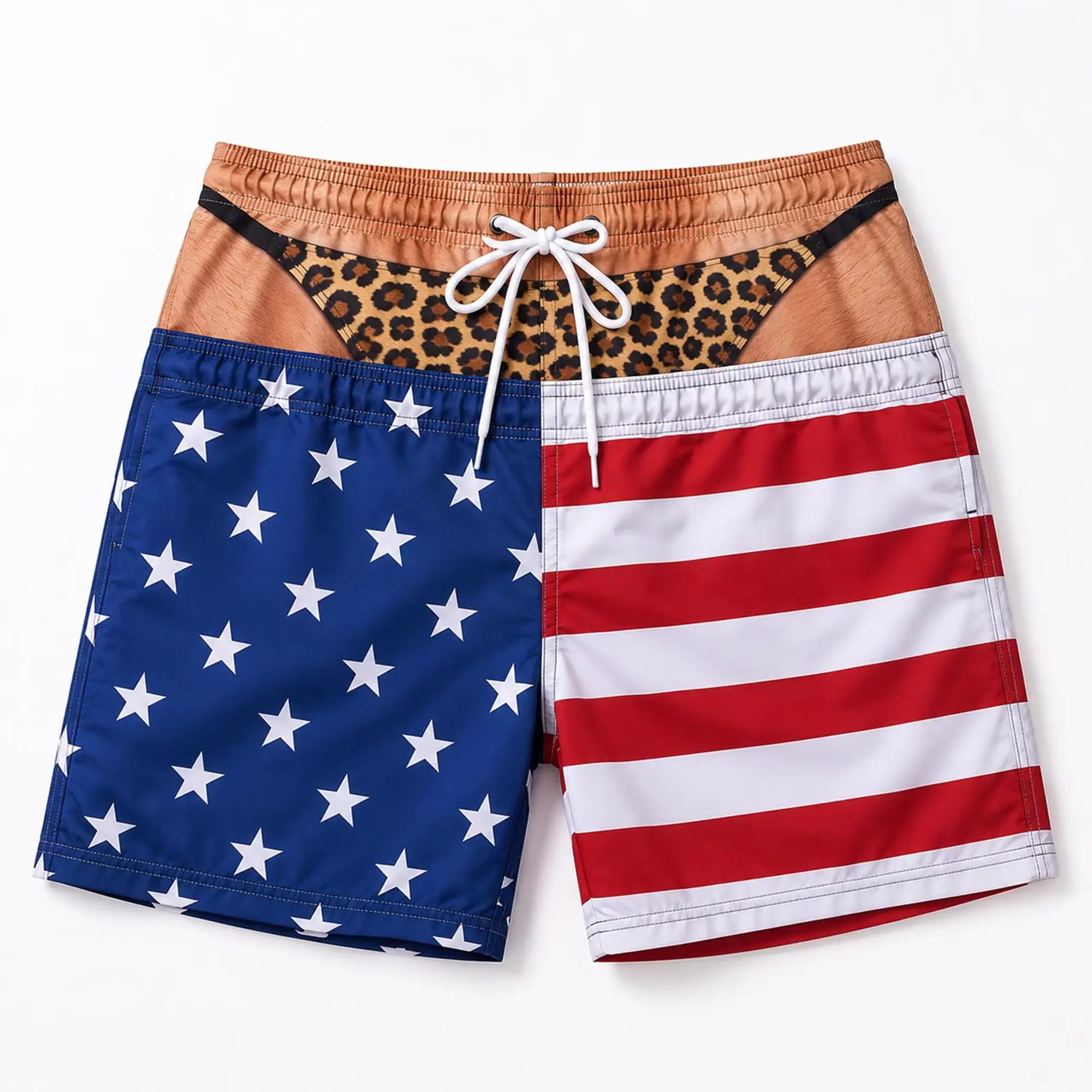 Funny American Leopard Men's Hawaiian Short Custom Fake Underwear Beach Shorts Wide Load Birthday Gag Gift For Him Summer Merch
