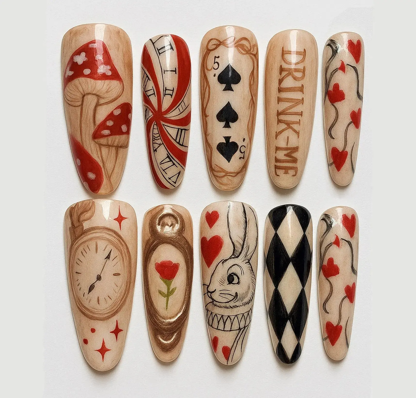 Terra Nails – Wonderland Press on Nails, Cartoon Press on nails, Halloween Press on Nails, Trending Nails, Rabbit Nails