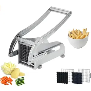 TikTok Viral French Fry Cutter – Stainless Steel Potato Slicer with 2 Blades, Non-Slip Kitchen Utensil for Chips, Veggies, Fruits, Stickslicer, Chopper, Dishwasher Safe, Kitchen Gadget Gift, Restock Tool, Air Fryer Prep Ergonomic Handle Thick