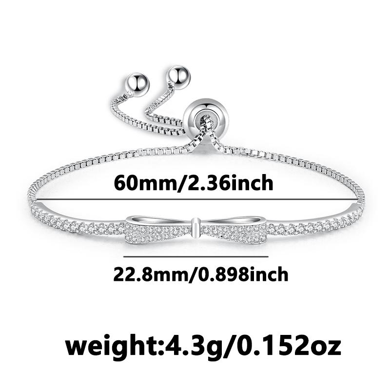 AELNEN S925 Sterling Silver Adjustable Bowknot Tennis Bracelets for Women - Elastic Jewelry Gift with Beaded Design- Luxury Fashion Jewelry
