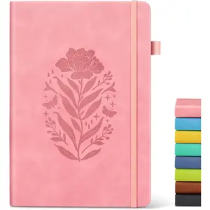 Women's A5 Pink Hardcover Leather Lined Journal Notebook, 200 Pages Thick College Ruled Notebook for Writing Travel Daily Note Taking, for Work School Business, 5.75'' X 8.38''