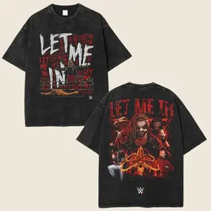WWE - Bray Wyatt Let Me In Red Wash Tshirt, Wrestler Shirt, WWE Shirt, Tee, Unisex T-Shirt, men gifts Menswear graphic Top Seamless graphic  tee Cotton Fabric Streetwear Crewneck EBY