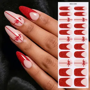 22 Tip Bow Gel Nail Strips, French Full Set Self-Adhesive Nail Stickers, DIY Home Use Nail Art Supplies for Women, French Tip Nails, Nail Art Design