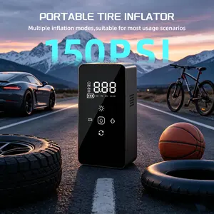Portable Wireless Car Air Compressor Pump, Cordless Tire Pump, Tire Inflator 150PSI, Electric Air Pump with Auto Shut Off, Digital Gauge, LED Light for Car, Bike, Motorcycle, Balls