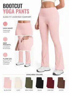 Women's High Waist Flare Leggings with Side Pockets, Cloud Touch Smooth Abdomen Yoga Pants, Activewear Bottoms, Stretchy Workout Leggings, Suitable for Fitness Running Pilates