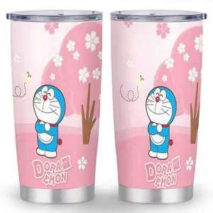 1pc Doraemon 20oz Insulated Stainless Steel Travel Cup with Leak-Proof, Vibrant Cartoon Character Design, Reusable Coffee Tumbler for Hot/Cold Drinks