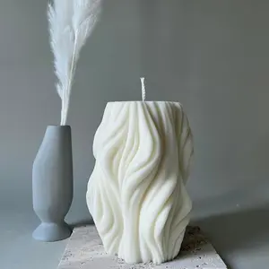 Cokab LLC Waves pillar candle, Decorative Candle, Ribbed candle, Irregular candle, Asymmetric candle, Wavy candle, Gift Idea, Boho decor