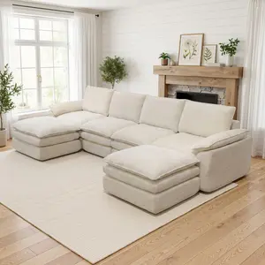 154.3" U-Shaped Modular Sectional Sofa - Comfy Cloud 3-Seater with 2 Movable Ottoman, Cloud Sofa for Living Room Multiple configurations available; features soft chenille upholstery.