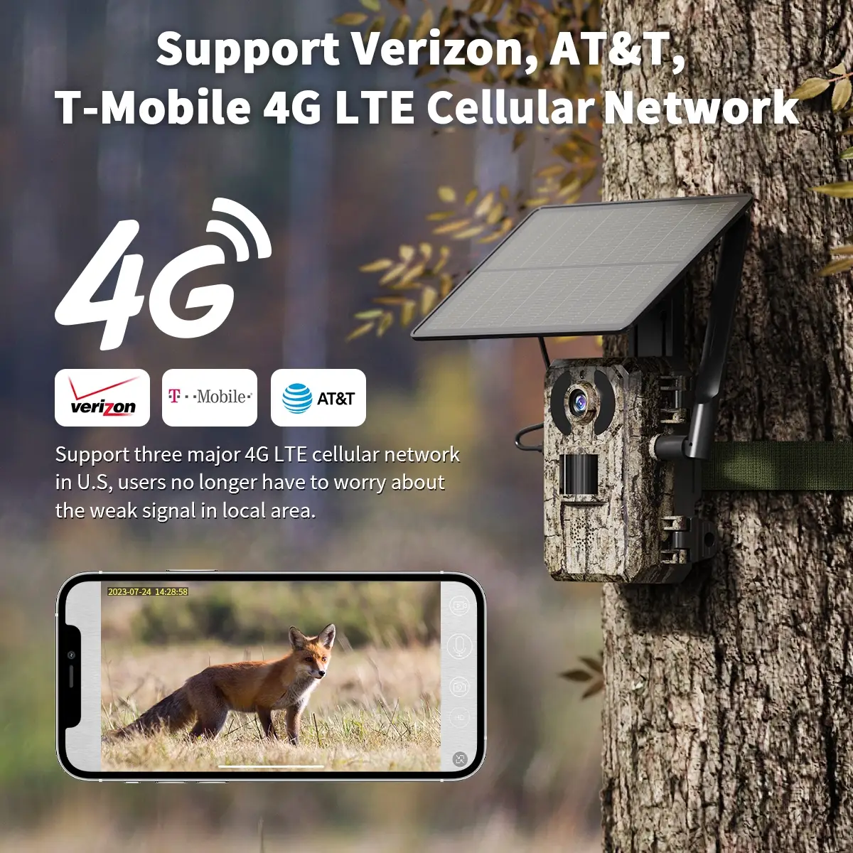 Solar Powered Wireless 4G LTE Trail Camera- 2K Live Video,WiFi Not Supported, Remote APP Controlled, WaterProof, Motion Activated, Night Vision, 4G Da