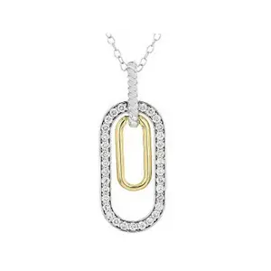 JTV White Lab-grown Diamond G-H SI 18K Gold and Rhodium Over Silver Rope Design Pendant W/ Chain 0.33ctw