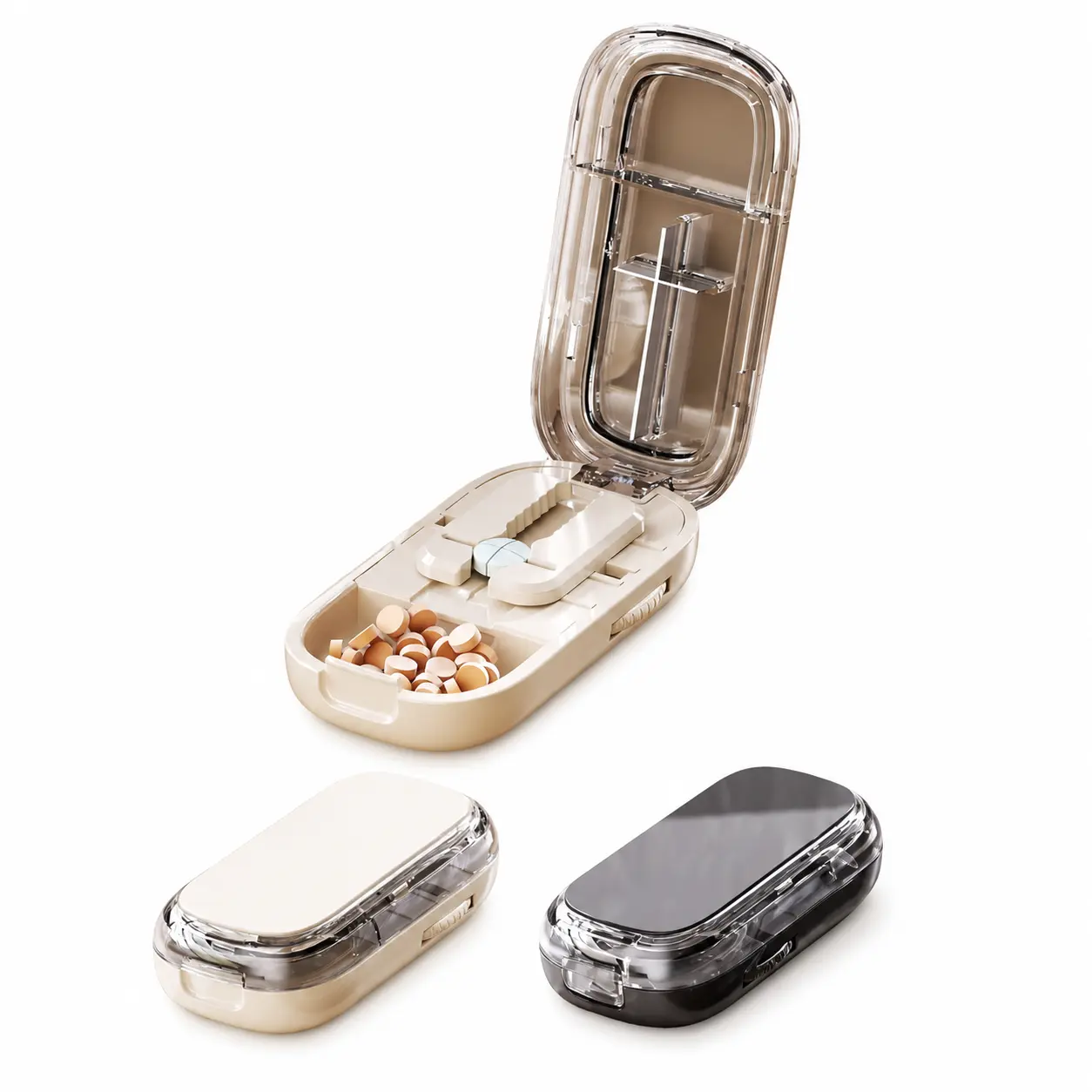 Adjustable Multi-Size Pill Cutter and Splitter with Precise Alignment Slot, Daily Home Elderly Kids Small Tiny Tablet Separating, Portable Medicine Cutting Storage Container, Stable Positioning Clean Cut Easy Carry Medical Gadget