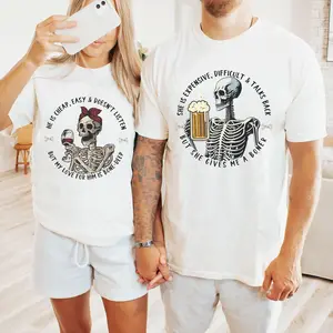 [100% Cotton] Funny Skeleton Couple T Shirt, His Hers Matching Tee, Raunchy Adult Humor Graphic Tshirt, Gothic Boyfriend Girlfriend Shirt, Trendy Couples Outfit, Anniversary Gift For Couples, Funny Matching Tee