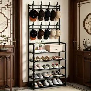 3-in-1 Hall Tree with 5-Tier Shoe Rack & 8 Hooks All-in-One Entryway Organizer for Small Apartment Space-Saving Design