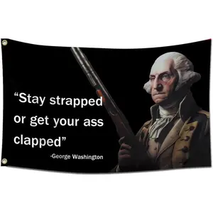 Tapestry Decor Washington Stay Strapped or Get Clapped 3x5Ft Wall Flags Tapestry with 4 Brass Grommets for Wall Hanging Man Caves Bedrooms Decoration Outdoor Banner