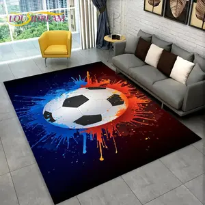 2D Graffiti Soccer Ball Flannel Area Rug - Blue & Red Paint Splash Print Soft Mat for Game Room & Kids Bedroom, Non-Slip Sports Decor Rug #SoccerRug #GraffitiBallMat #GameRoomSportsDecor #PaintSplashCarpet #NonSlipFlannelRug