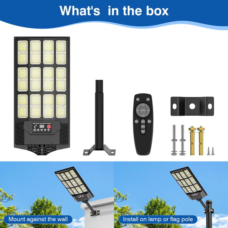 4Pack Solar Street Lights Outdoor, 6500K Solar Lights Outdoor Waterproof with Motion Sensor, Solar Flood Security Lights with Remote Control Dusk to Dawn Commercial Lighting for Yard Path Led High Efficiency Smart