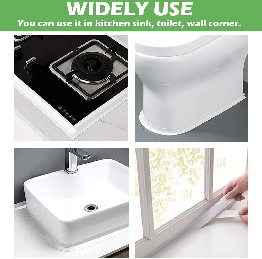 Self Adhesive Caulk Strip 1.5" x 10.5Ft, No Tools Needed Peel and Press PVC Sealing Tape, Waterproof Silicone Caulk Tape for Bathroom Bathtub Kitchen Sink Toilet Base, Removes Cleanly No Residue for Wall Window Corner Sealing (1 Pack)