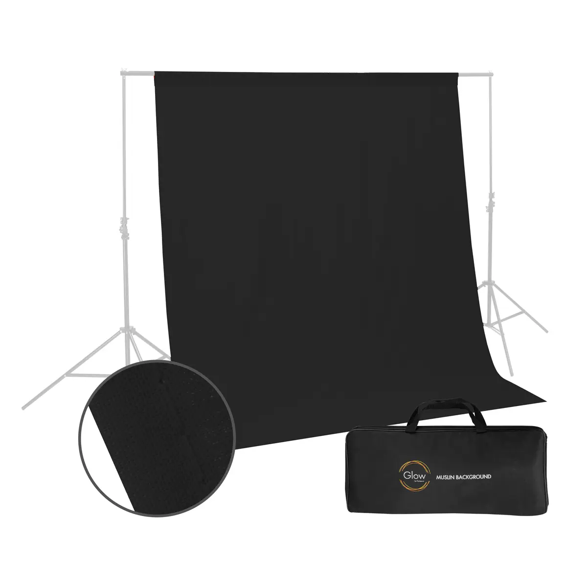 Glow Cotton Muslin Camera Backdrop - 10x10', Black, Light-Blocking Blind for Photography
