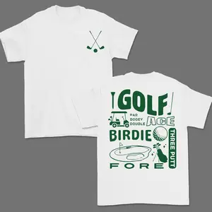 Golf-themed vintage graphic shirt for men and women, trendy cotton menswear clothing top, perfect 2025 gift for golf lovers.