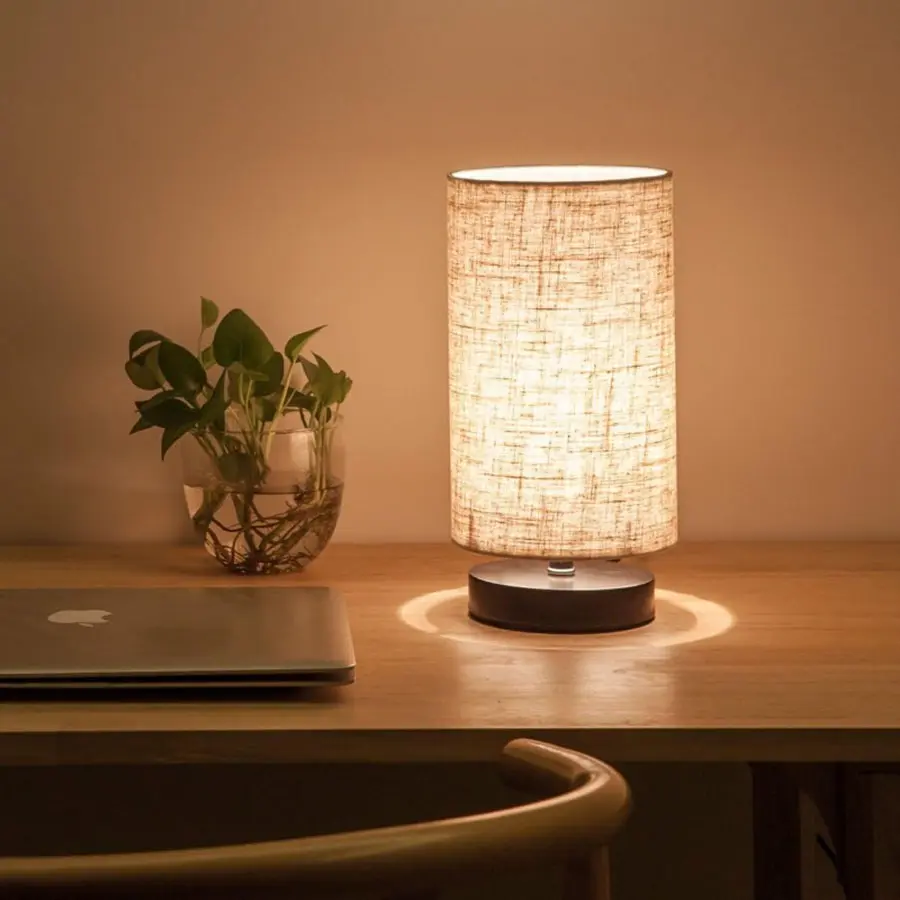 Minimalist Bedside Table Lamp Cozy Aesthetic Nightstand Light with Linen Shade Modern Reading Desk Lamp for Bedroom Living Room Dorm Office E26 Base Accent Light Fabric Dimmable Rechargeable