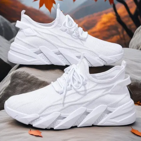 Men's Casual Sports Shoes, Shock Absorbing PVC Sole, Round Toe Low Top Design, All-Season, Comfortable & Durable, Solid Color Sneakers, Mesh Breathable Sneakers, Lace up sneakers, Lowtop Casual Sneaker