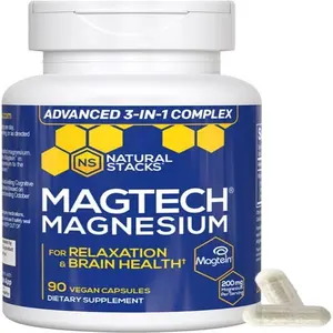 MagTech Magnesium 200mg Chelated Complex L-Threonate Glycinate Taurate for Relaxation & Brain Health 90 Vegan Capsules