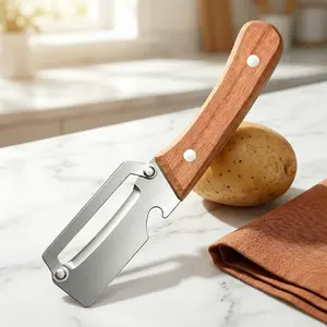 2 in 1 Vegetable Peeler & Bottle Opener All In One Peeler Ultra Sharp Stainless Steel Blade Ergonomic Wooden Handle Easy Peel Tool for Potato Fruit & Veggies Kitchen Gadget Must-Have