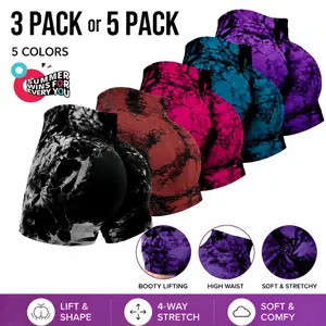 3-Pack or 5-Pack Women's Tie-Dye High-Waisted Biker Shorts, Tummy Control & Butt Lifting Workout Shorts, Ultra Soft Stretchy Fabric, 5 Inch Inseam, Athletic Activewear for Gym Daily Wear