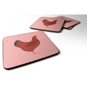 212 MAIN Classic Tableware Checkered Foam Coasters - 3.5x3.5 in, New Hampshire Red & Chicken Pink, Set of 4