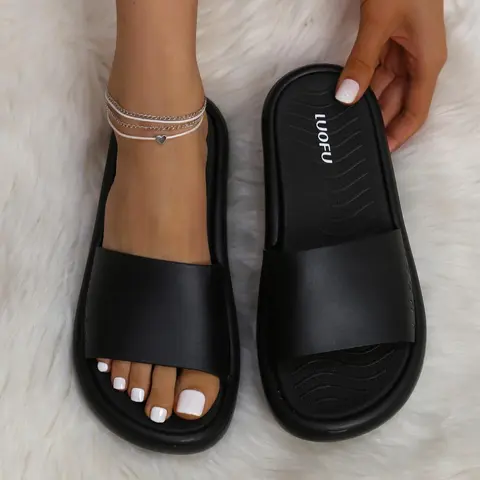 Simple Solid Color Non-slip Casual Slippers for Women, Classic Soft Comfortable Slippers for Indoor and Outdoor Beach, Minimalist Slides for Women, Soft Sole Slippers, Walking Shoes, Footwear Shoe