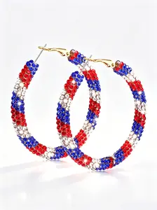 Blue American Flag Earrings, Patriotic Jewelry, Bohemian Resin Rhinestone, Drop Earrings, Perfect for July 4th Party Gifts