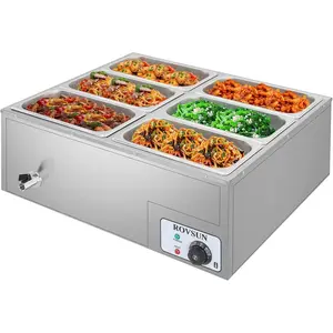 ROVSUN 42.3QT 6-Pan Electric Commercial Food Warmer, 110V Stainless Steel Bain Marie Buffet, 6.9 QT/Pan Stove Steam Table with Temperature Control & Lid for Parties, Catering, Restaurants