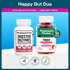 Physician's Choice Happy Gut Duo: Daily Regularity, Digestion, Bloating & Mealtime Support with Fiber Gummies + Digestive Enzymes Physician's Choice Happy Gut Duo: Daily Regularity, Digestion, Bloating & Mealtime Support with Fiber Gummies + Digestive Enzymes