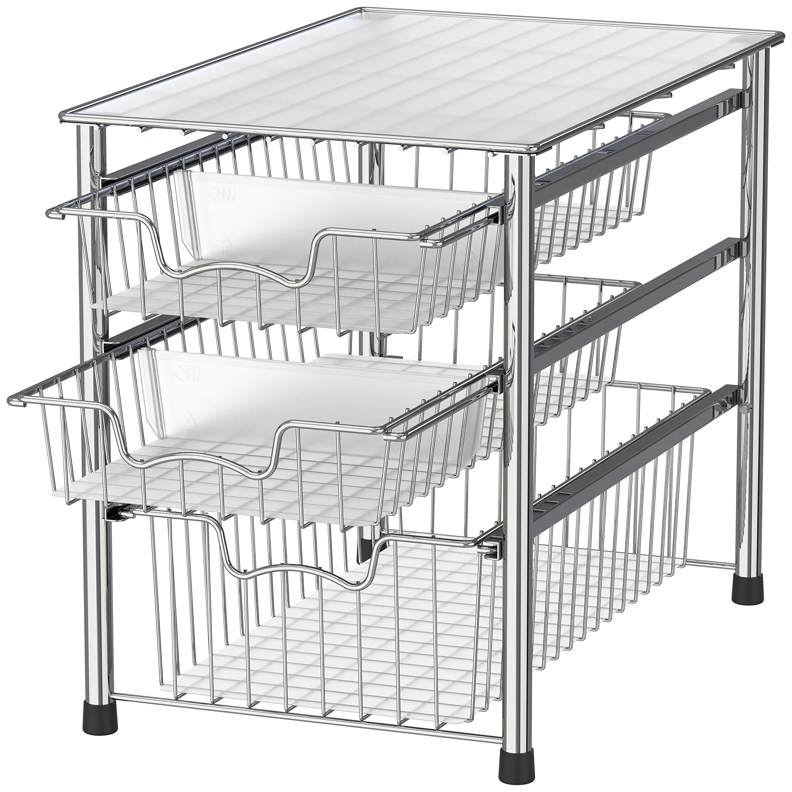 Stackable 3 Tier Sliding Basket Organizer Drawer  Chrome