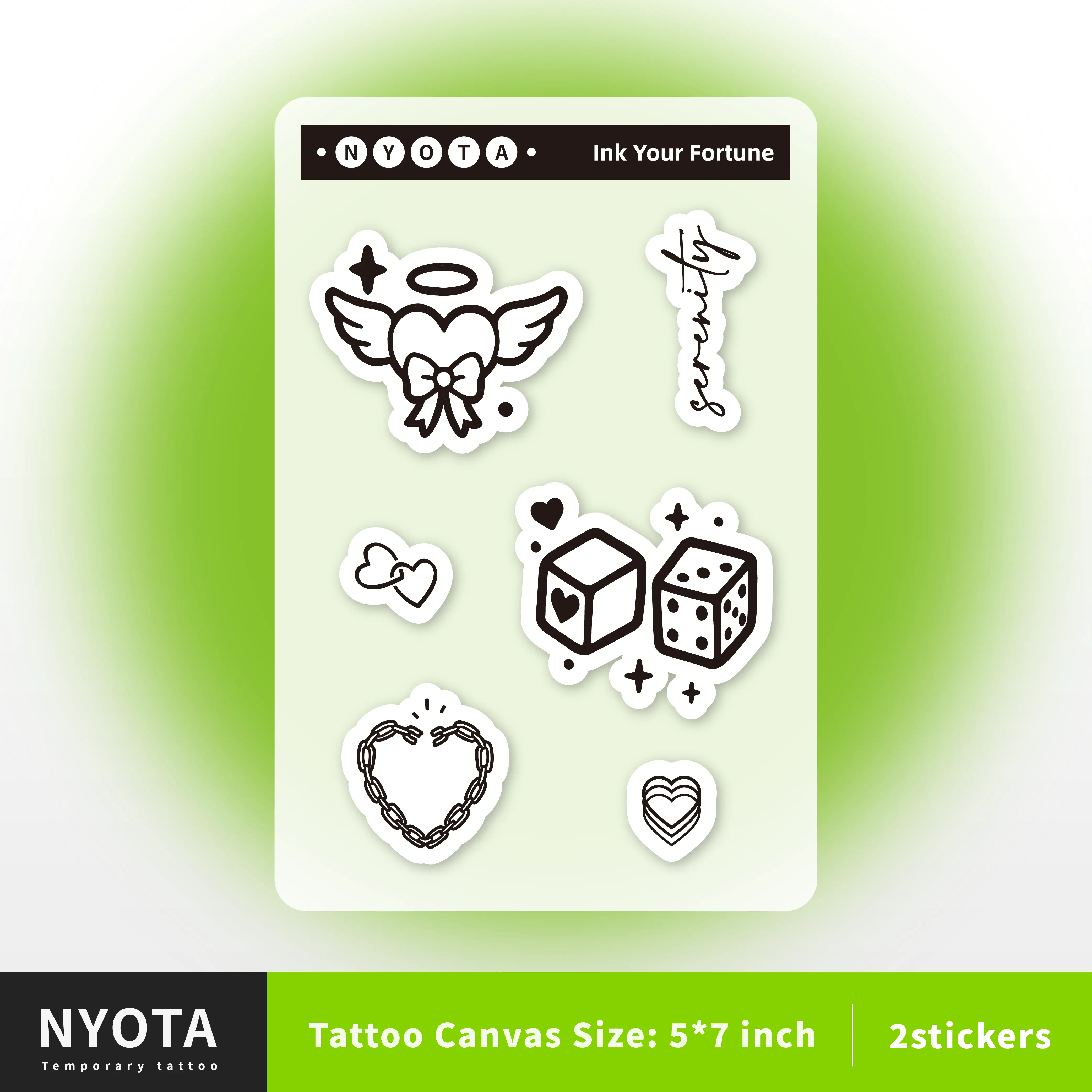 NYOTA Waterless Instant Tattoo Sticker - Bet on love 5x7 Inch Temporary Tattoos - 12 Stickers Included