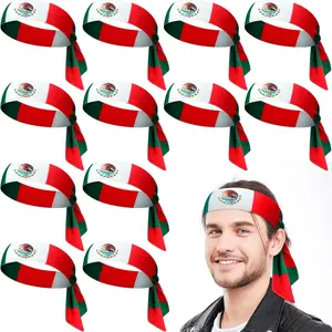 12 Pcs Mexico Country Flag Headbands Mexican Bandana with National Flag Headband Sweatbands for Men Women Sports