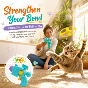 Interactive Cat Toy Flying Disc Shooter - Pet Fetch Toy Gun with Colorful Propellers - Spinning Disc Launcher for Indoor & Outdoor Play, Kitten Exercise and Kids Games